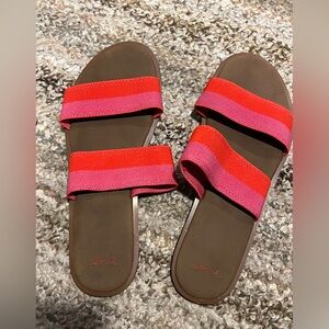 Sanuk Women’s Double-Strap Slide Sandals in Pink and Red
